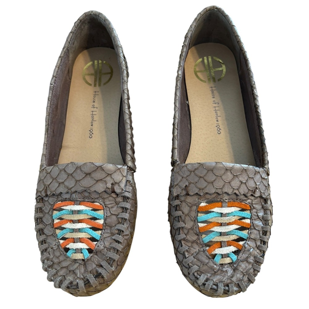 House of Harlow 1960 Brown Snakeskin Moccasins Woven Detail EU 36 US 5.5